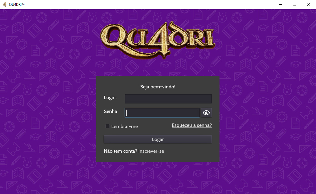 Tela de LOGIN do QU4DRI® — Simulador de Boardgames